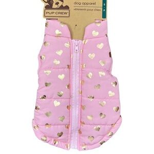Pup Crew - ‘Pink Hearts’ zip up coat. Pink/Gold. SZ: XS, S. NWT.